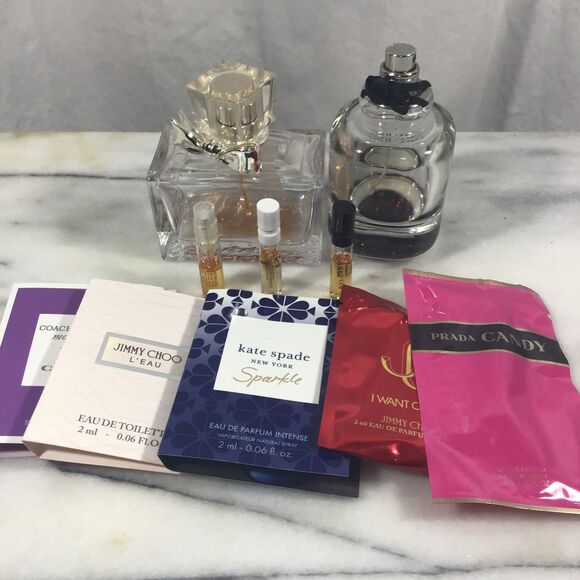 Two (2) Empty Perfume Bottles - L'Interdit & Miss Dior - Plus Some Samples - Picture 1 of 8